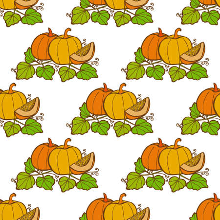Elegant seamless pattern with hand drawn pumpkins, design elements. Can be used for invitations, greeting cards, scrapbooking, print, gift wrap, manufacturing. Food backgroundのイラスト素材