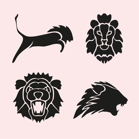 Abstract lion symbols set, design elements. Can be used for invitations, greeting cards, scrapbooking, print, labels, emblems, manufacturing. Animal themeのイラスト素材