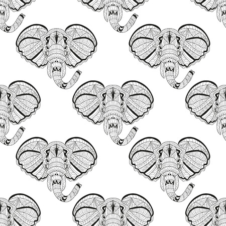 Elegant seamless pattern with hand drawn decorative elephants, design elements. Can be used for invitations, greeting cards, scrapbooking, print, gift wrap, manufacturing. Animal themeのイラスト素材