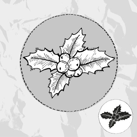 Hand drawn decorative christmas holly, design element. Can be used for cards, invitations, gift wrap, print, scrapbooking. Christmas and New Year backgroundのイラスト素材