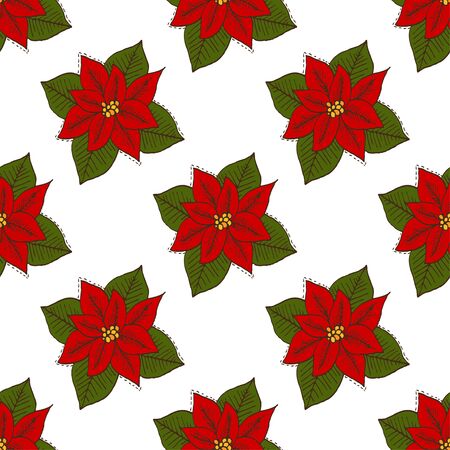 Elegant seamless pattern with hand drawn decorative poinsettia flowers, design elements. Can be used for winter holiday invitations, greeting cards, scrapbooking, print, gift wrap, manufacturingのイラスト素材
