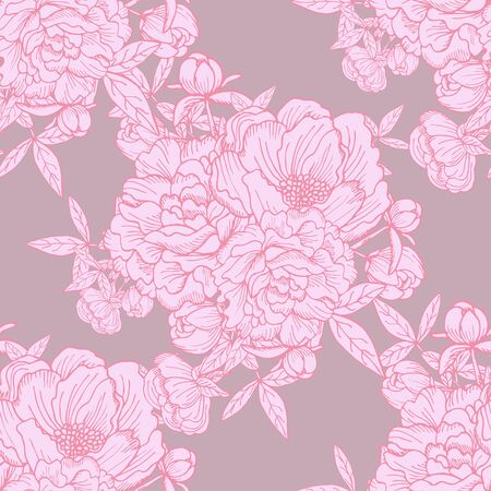 Elegant seamless pattern with hand drawn decorative peony flowers, design elements. Floral pattern for wedding invitations, greeting cards, scrapbooking, print, gift wrap, manufacturing.のイラスト素材