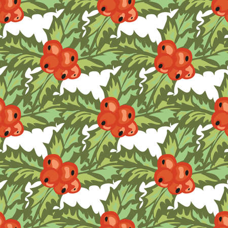 Elegant seamless pattern with hand drawn decorative holly berries, design elements. Can be used for winter holiday invitations, greeting cards, scrapbooking, print, gift wrap, manufacturingのイラスト素材