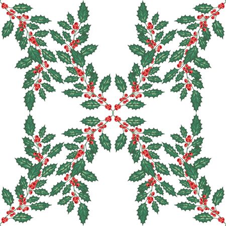 Elegant seamless pattern with hand drawn decorative holly berries, design elements. Can be used for winter holiday invitations, greeting cards, scrapbooking, print, gift wrap, manufacturingのイラスト素材