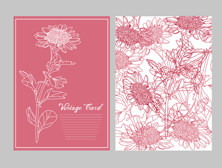 Elegant card with chrysanthemum flowers, design element. Can be used for wedding, baby shower, mothers day, valentines day, birthday cards, invitations. Vintage decorative flowersのイラスト素材