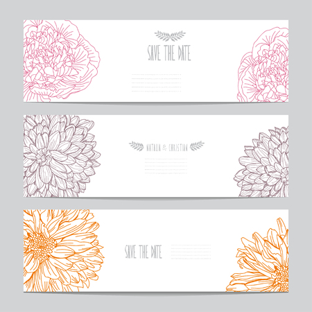 Elegant cards with decorative flowers, design elements. Can be used for wedding, baby shower, mothers day, valentines day, birthday cards, invitations, greetings. Vintage decorative flowers.のイラスト素材