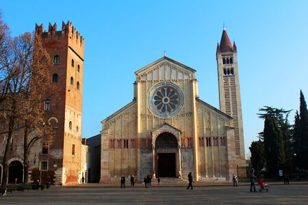 Basilica of San Zeno in Verona, Italy. Popular touristic european destination. Verona city viewのeditorial素材