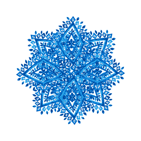 Abstract hand drawn snowflake in watercolor style, design element. Can be used for invitations, cards, scrapbooking, print, gift wrap, manufacturing. Christmas background. All elements are editableのイラスト素材
