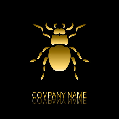 Abstract golden bug sign/symbol, design element. Can be used for corporate identity, company emblem, jewelry shape, print, labels, cards, manufacturing. Insect themeのイラスト素材