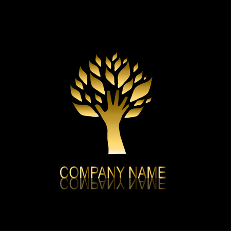 Abstract golden tree sign/symbol, design element. Can be used for corporate identity, company emblem, jewelry shape, print, labels, cards, manufacturing. Tree themeのイラスト素材