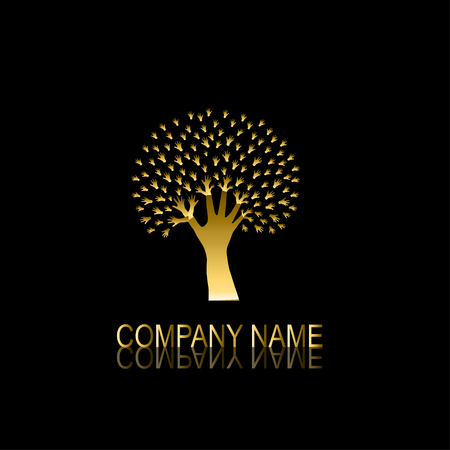 Abstract golden tree sign/symbol, design element. Can be used for corporate identity, company emblem, jewelry shape, print, labels, cards, manufacturing. Tree themeのイラスト素材