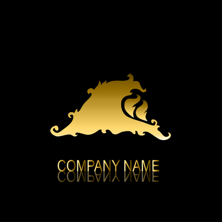 Abstract golden wave sign/symbol, design element. Can be used for corporate identity, company emblem, jewelry shape, print, labels, cards, manufacturing. Marine themeのイラスト素材