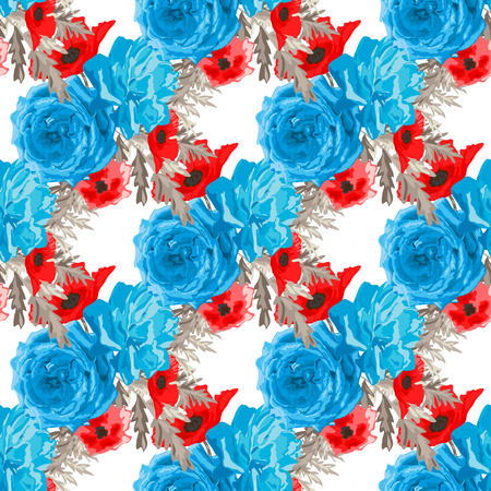 Elegant seamless pattern with decorative roses and poppies in watercolor style, design elements. Floral pattern for wedding invitations, greeting cards, scrapbooking, print, gift wrap, manufacturingのイラスト素材