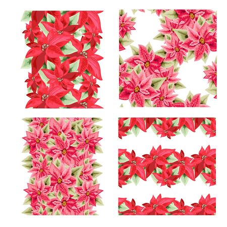 Elegant seamless patterns with hand drawn poinsettia flowers. Can be used for winter holiday invitations, greeting cards, scrapbooking, print, gift wrap, manufacturing. All elements are editableのイラスト素材