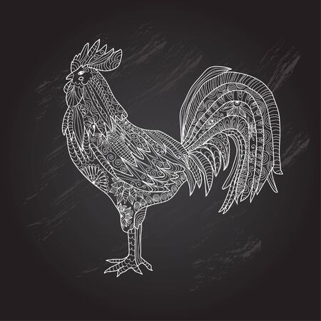 Elegant hand drawn decorative rooster, symbol of New Year 2017. Can be used for cards, invitations, print, gift wrap, gift paper, scrapbooking, manufacturing, flyers, banners, web backgroundsのイラスト素材