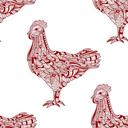 Elegant seamless pattern with abstract chicken, design element. Can be used for invitations, greeting cards, scrapbooking, print, gift wrap, manufacturing. Bird theme. New Year 2017 symbolのイラスト素材