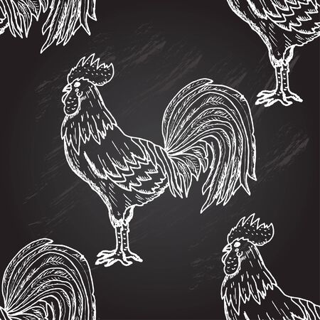 Elegant seamless pattern with abstract roosters, design element. Can be used for invitations, greeting cards, scrapbooking, print, gift wrap, manufacturing. Bird theme. New Year 2017 symbolのイラスト素材
