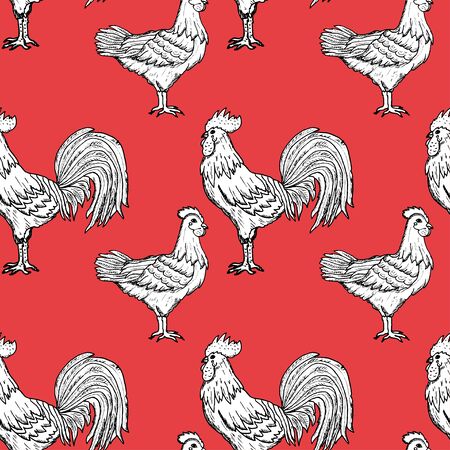 Elegant seamless pattern with abstract roosters and chickens, design element. Can be used for invitations, greeting cards, scrapbooking, print, gift wrap, manufacturing. Bird theme. New Year 2017のイラスト素材