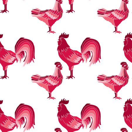 Elegant seamless pattern with abstract roosters and chickens, design element.Can be used for invitations, greeting cards, scrapbooking, print, gift wrap, manufacturing.Bird theme. New Year 2017 symbolのイラスト素材