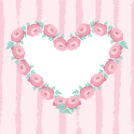 Elegant card with beautiful floral wreath in shape of heart, design element. Can be used vor valentines, mothers day, baby shower, scrapbooking, print, wedding and birthday invitations. Love symbolのイラスト素材