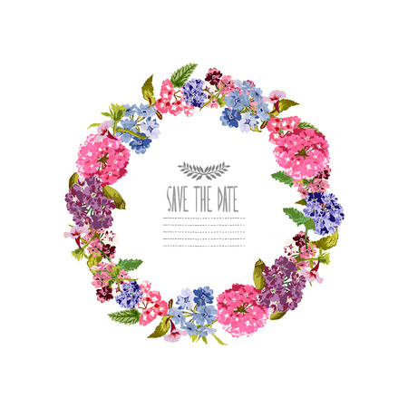Elegant wreath with decorative bright flowers, design element. Can be used for wedding, baby shower, mothers day, valentines, birthday cards, invitations.All elements are editable. Watercolor styleのイラスト素材