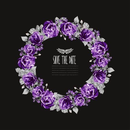 Elegant floral wreath, design element. Can be used for wedding, baby shower, mothers day, valentines day, birthday cards, invitations. Vintage decorative flowers.のイラスト素材