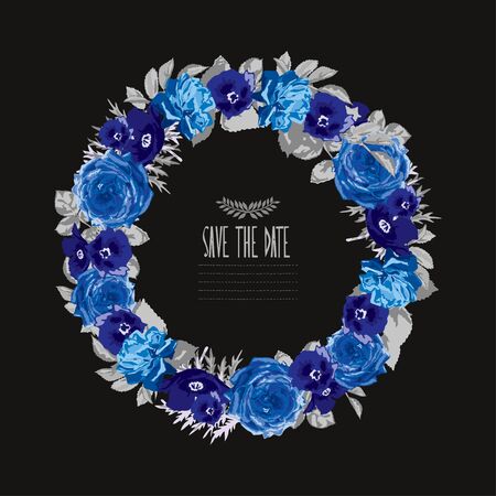 Elegant floral wreath, design element. Can be used for wedding, baby shower, mothers day, valentines day, birthday cards, invitations. Vintage decorative flowers.のイラスト素材