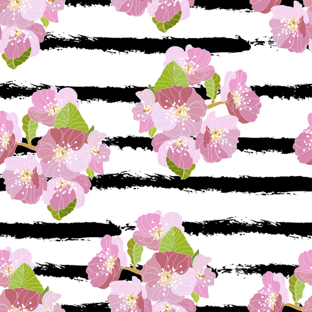Elegant seamless pattern with hand drawn decorative cherry blossom flowers, design elements.のイラスト素材