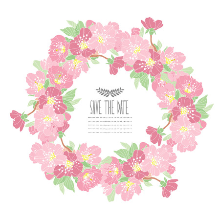 Elegant wreath with decorative cherry blossom flowers, design element.のイラスト素材