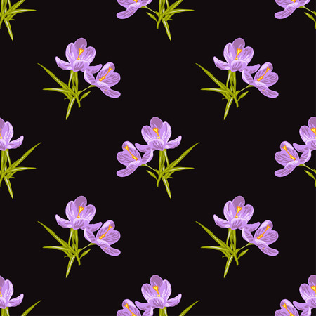 Elegant seamless pattern with decorative crocus flowers in watercolor style, design elements. Floral pattern for wedding invitations, cards, scrapbooking, print, gift wrap, manufacturing. Editableのイラスト素材