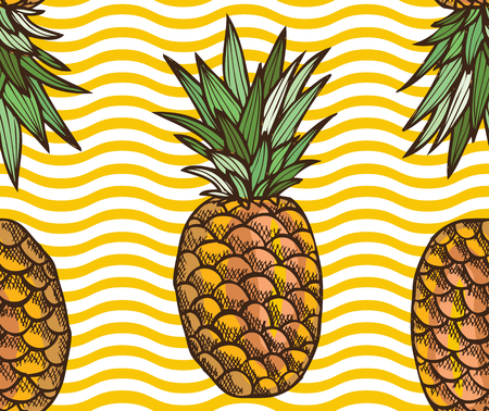 Elegant seamless pattern with hand drawn decorative pineapple fruits, design elements. Can be used for invitations, cards, scrapbooking, print, gift wrap, manufacturing. Food background. Editableのイラスト素材