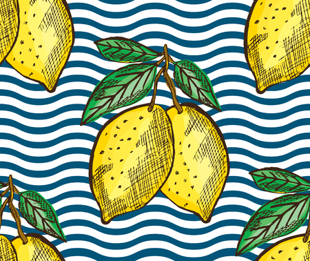 Elegant seamless pattern with hand drawn decorative lemon fruits, design elements. Can be used for...