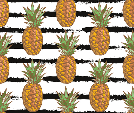 Elegant seamless pattern with hand drawn decorative pineapple fruits, design elements. Can be used for invitations, cards, scrapbooking, print, gift wrap, manufacturing. Food background. Editableのイラスト素材