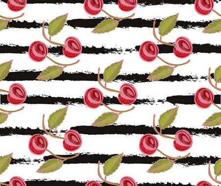 Elegant seamless pattern with hand drawn decorative cherry fruits, design elements. Can be used for...