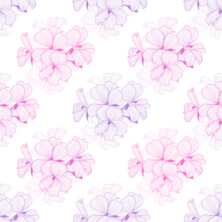 Elegant seamless pattern with hand drawn decorative geranium flowers, design elements. Floral pattern for wedding invitations, greeting cards, wallpapers, scrapbooking, print, gift wrap, manufacturingのイラスト素材