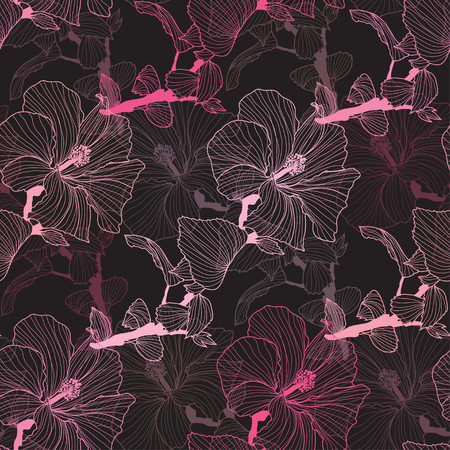 Elegant seamless pattern with hand drawn decorative hibiscus flowers, design elements. Floral pattern for wedding invitations, greeting cards, wallpapers, scrapbooking, print, gift wrap, manufacturingのイラスト素材