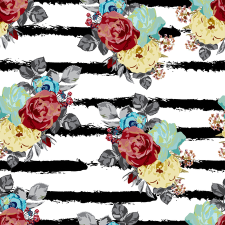 Elegant seamless pattern with decorative rose flowers in watercolor style, design element. Floral pattern for wedding invitations, cards, scrapbooking, print, gift wrap, manufacturing. Editableのイラスト素材