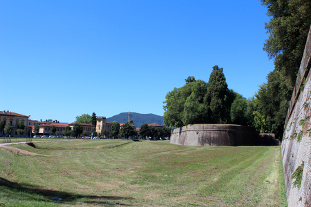 July 16, 2016, Lucca, Tuscany, Italy. View of Ancient City Walls of Lucca. Popular touristic european destination. Lucca city viewのeditorial素材