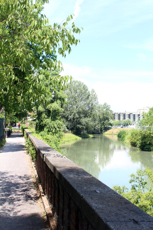 July 26, 2016, Padua, Northern Italy. Gardens of Arena and Bacchiglione river view. Popular touristic european destination. Padua city viewのeditorial素材