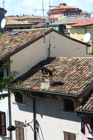 August 1, 2016, July 24, 2016, rooftops in Desenzano del Garda, Northern Italy. Popular touristic european destination. Desenzano del Garda city viewのeditorial素材