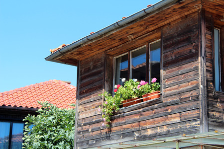 August 15, 2016, Nessebar, Bulgaria. Old house. Popular touristic european destination. Sunny Beach city viewのeditorial素材