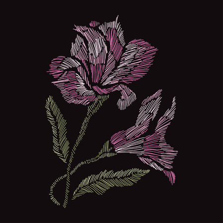 Elegant bouquet with lily flowers, design element. Floral composition can be used for wedding, baby shower, mothers day, valentines day cards, invitations. Embroidery decorative flowersのイラスト素材