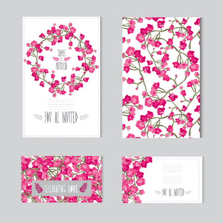 Elegant cards with decorative rose flowers, design elements. Can be used for wedding, baby shower, mothers day, valentines day, birthday cards, invitations. Vintage decorative flowers.のイラスト素材