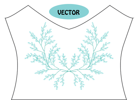 Decorative leaves in embroidery style on t-shirt or dress neck line.のイラスト素材