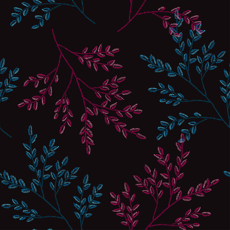Elegant seamless pattern with hand drawn decorative leaves, design elements. Floral pattern for invitations, cards, wallpapers, print, gift wrap, manufacturing, fabrics. Embroidery styleのイラスト素材