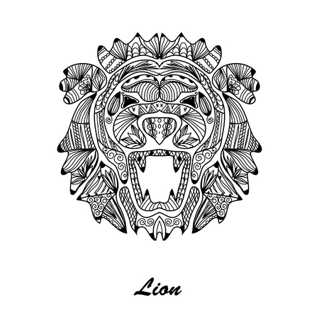 Hand drawn decorative lion, design element. Can be used for cards, invitations, scrapbooking, print, fabric, gift wrap, manufacturing, posters. Animal themeのイラスト素材