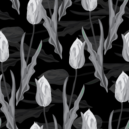 Elegant seamless pattern with tulip flowers, design elements. Floral  pattern for invitations, cards, print, gift wrap, manufacturing, textile, fabric, wallpapersのイラスト素材