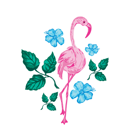Decorative flamingo bird, design element. Can be used for cards, invitations, banners, posters, print design, wallpapers, fabric, textile. Exotic, tropical backgroundのイラスト素材