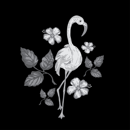 Decorative flamingo bird, design element. Can be used for cards, invitations, banners, posters, print design, wallpapers, fabric, textile. Exotic, tropical backgroundのイラスト素材