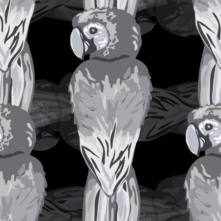 Elegant seamless pattern with parrot birds, design elements. Tropical pattern for invitations, cards, print, gift wrap, manufacturing, textile, fabric, wallpapersのイラスト素材